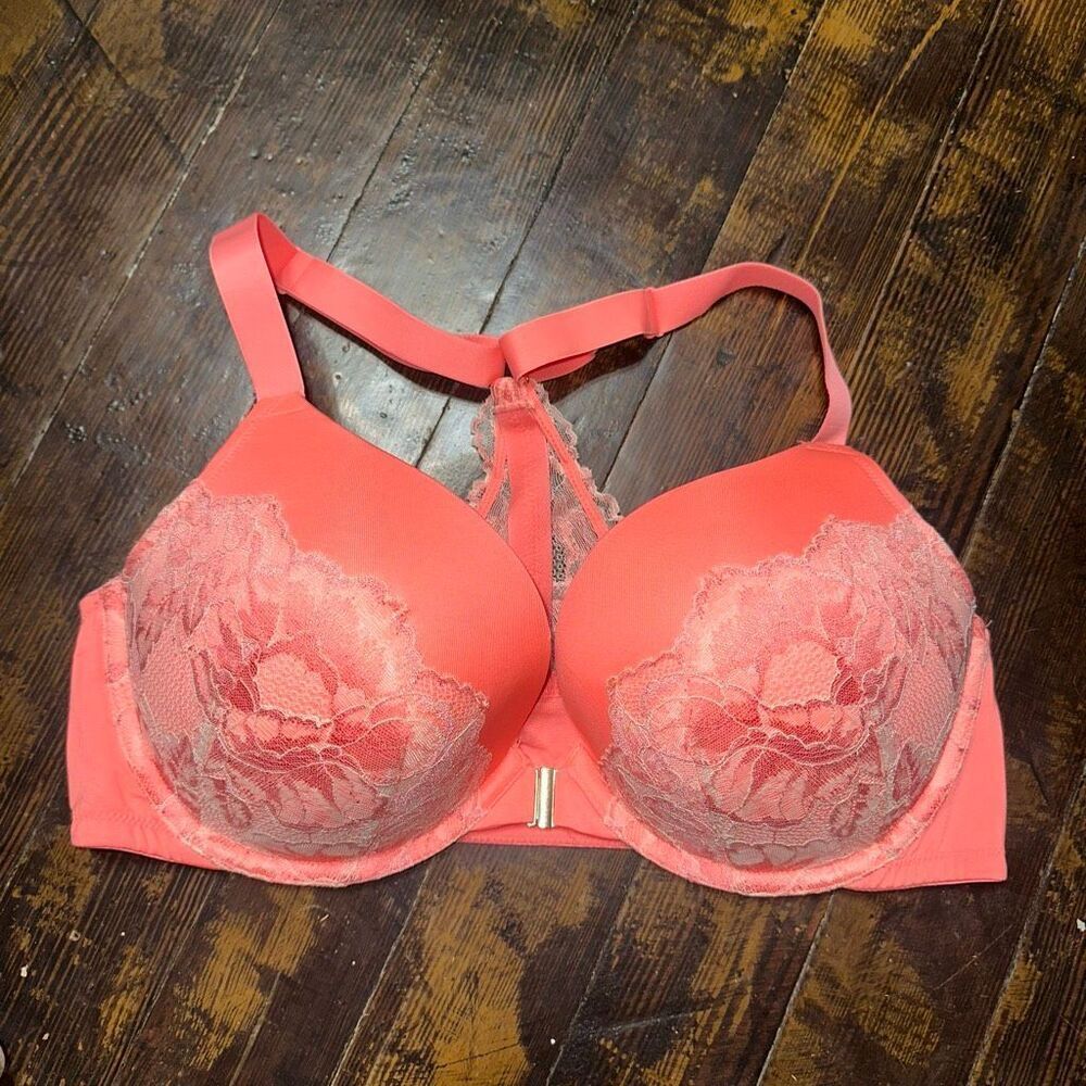 Cacique satiny racerback coral lace boost plunge 40DD bra